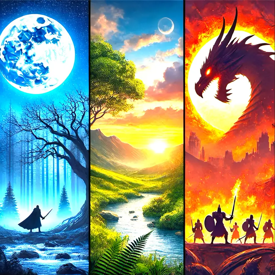 Originalcover von More Than Just Hip-Hop mit drei Bildwelten: nächtlicher Wald, sonniges Gebirgstal und feurige Schlacht mit einem Drachen