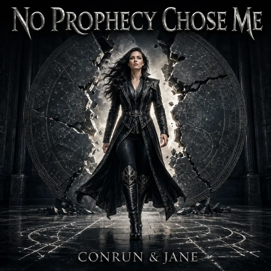 Originalcover von No Prophecy Chose Me mit Jane, die einen zerbrechenden Prophezeiungskreis durchbricht